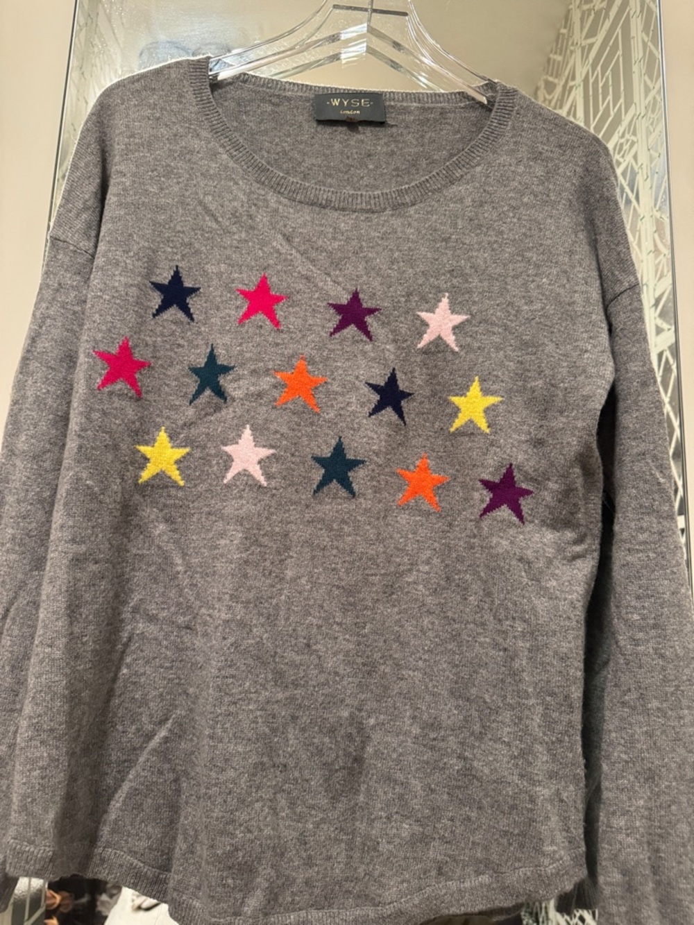 WYSE London Gray Star Embroidered Sweater